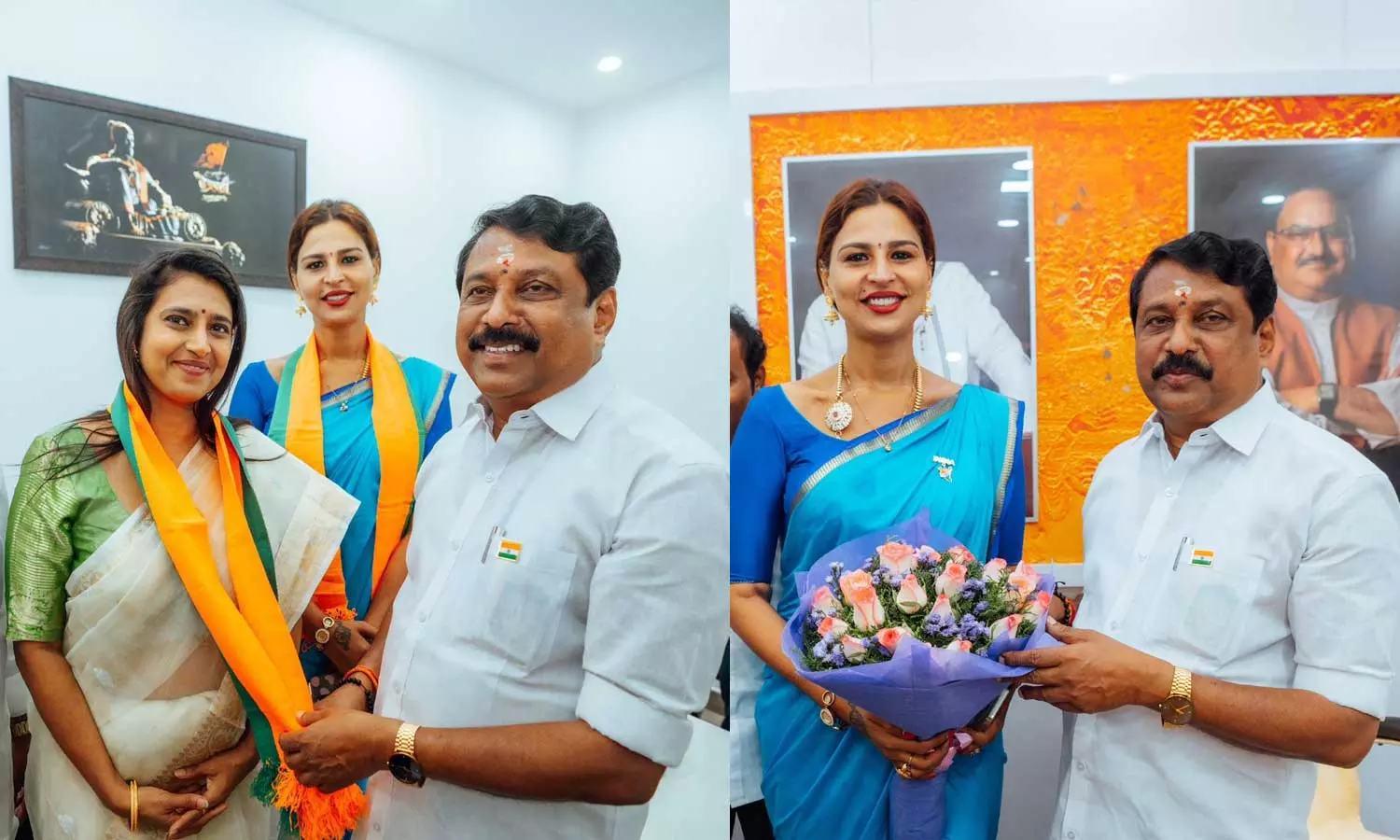 நடிகை கஸ்தூரியும் திருநங்கை நமிதா மாரிமுத்துவும் பாஜகவில் இணைந்தனர்