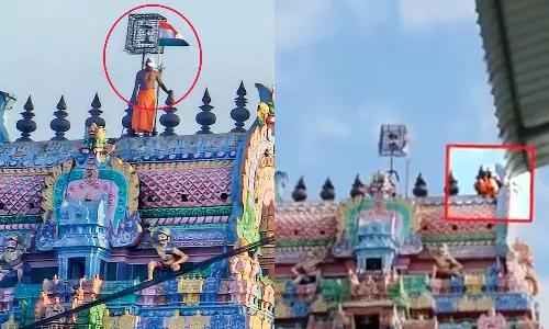 கோவில் கோபுரத்தில் ஏறி போராட்டம் நடத்திய சமூக ஆர்வலர் கீழே விழுந்து பலி