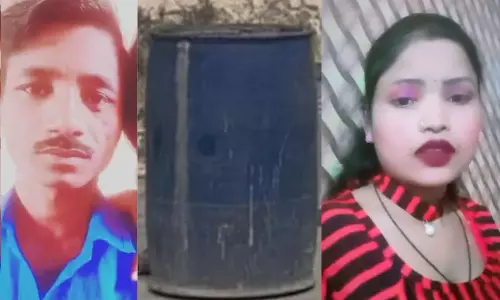 கணவனின் கழுத்தை அறுத்து உடலை டிரம்மில் அடைத்த  மனைவி.. காதலனுடன் ஓட்டம் - இருவரும் கைது