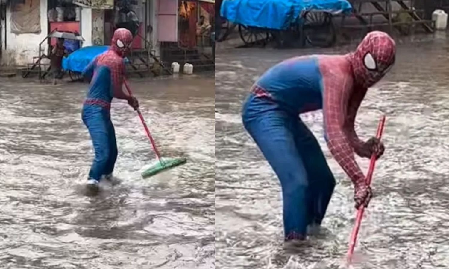 வெள்ளத்தில் மூழ்கிய மும்பை சாலைகள்.. களத்தில் குதித்த ஸ்பைடர் மேன் - வீடியோ வைரல்
