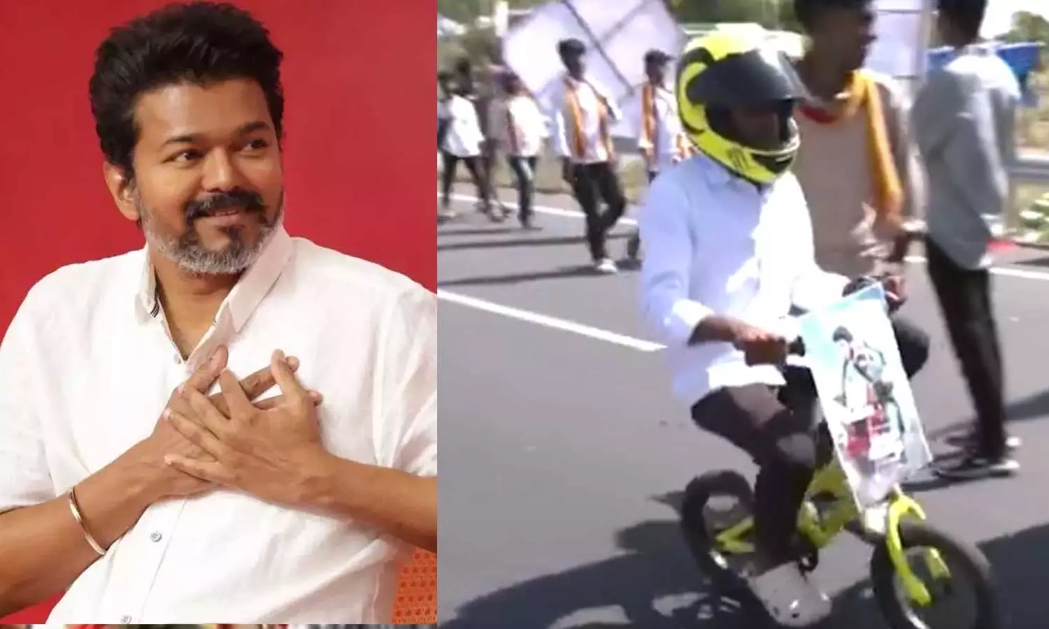 திருச்சியிலிருந்து மதுரை மாநாட்டிற்கு சிறிய சைக்கிளில் HELMET அணிந்து வந்து கவனம் ஈர்த்த TVK தொண்டர்