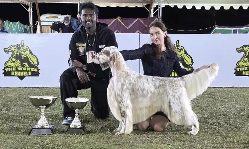 சர்வதேச நாய்கள் கண்காட்சி- சாம்பியன் பட்டம் பெற்ற விஜயபிரபாகரன் வளர்ப்பு நாய்