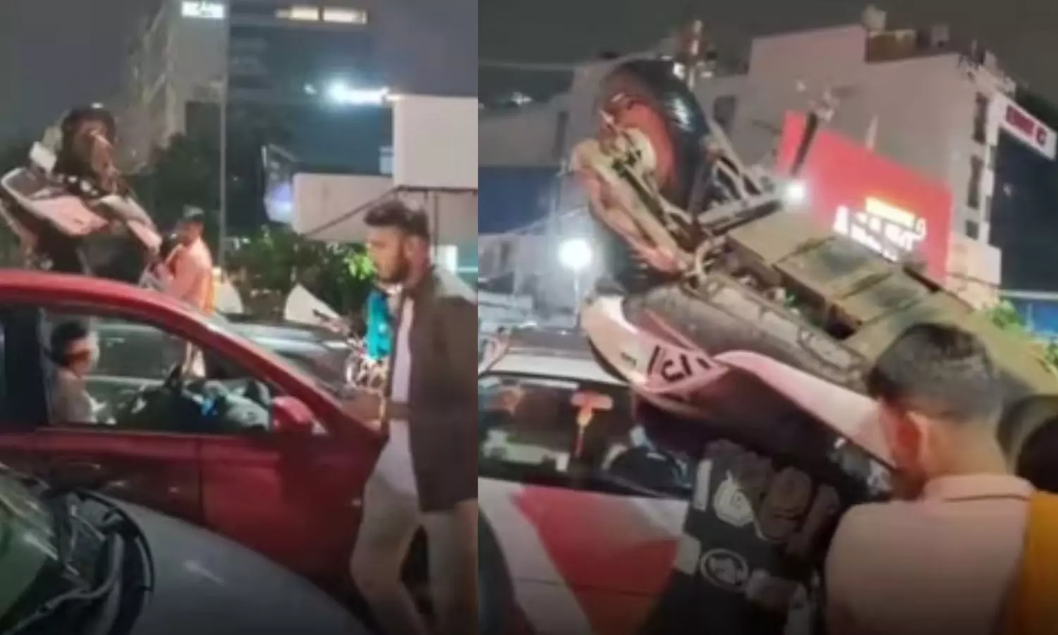 போக்குவரத்து நெரிசல்.. பைக்கை தலையில் சுமந்து சென்ற இளைஞர்..  வீடியோ வைரல்