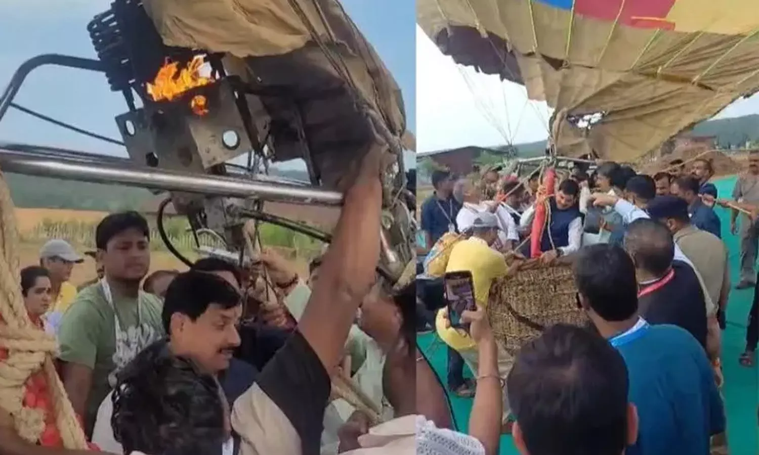 முதல் மந்திரி சென்ற வெப்ப காற்று பலூனில் திடீர் தீ