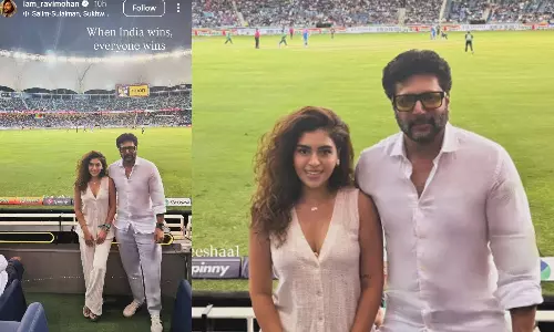 இந்தியா vs பாகிஸ்தான் போட்டியை நேரில் கண்டு ரசித்த ரவி மோகன் - கெனிஷா!