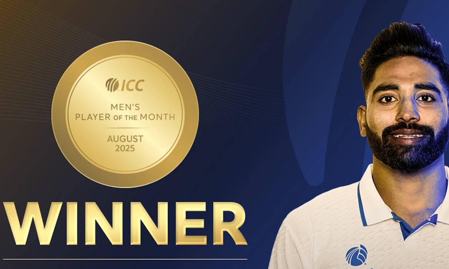 ஐசிசி-யின் ஆகஸ்ட் மாதத்திற்கான சிறந்த வீரர் விருதை வென்றார் சிராஜ்!
