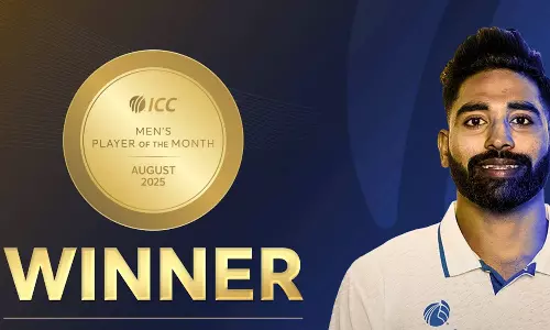 ஐசிசி-யின் ஆகஸ்ட் மாதத்திற்கான சிறந்த வீரர் விருதை வென்றார் சிராஜ்!