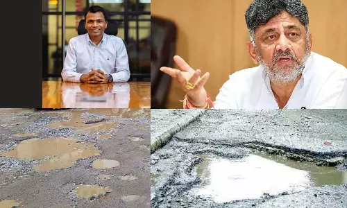 குண்டும் குழியுமான சாலையால் வெளியேறுவதாக கூறிய சிஇஓ: அரசை பிளாக்மெயில் செய்ய முடியாது என டி.கே. சிவக்குமார் பதில்