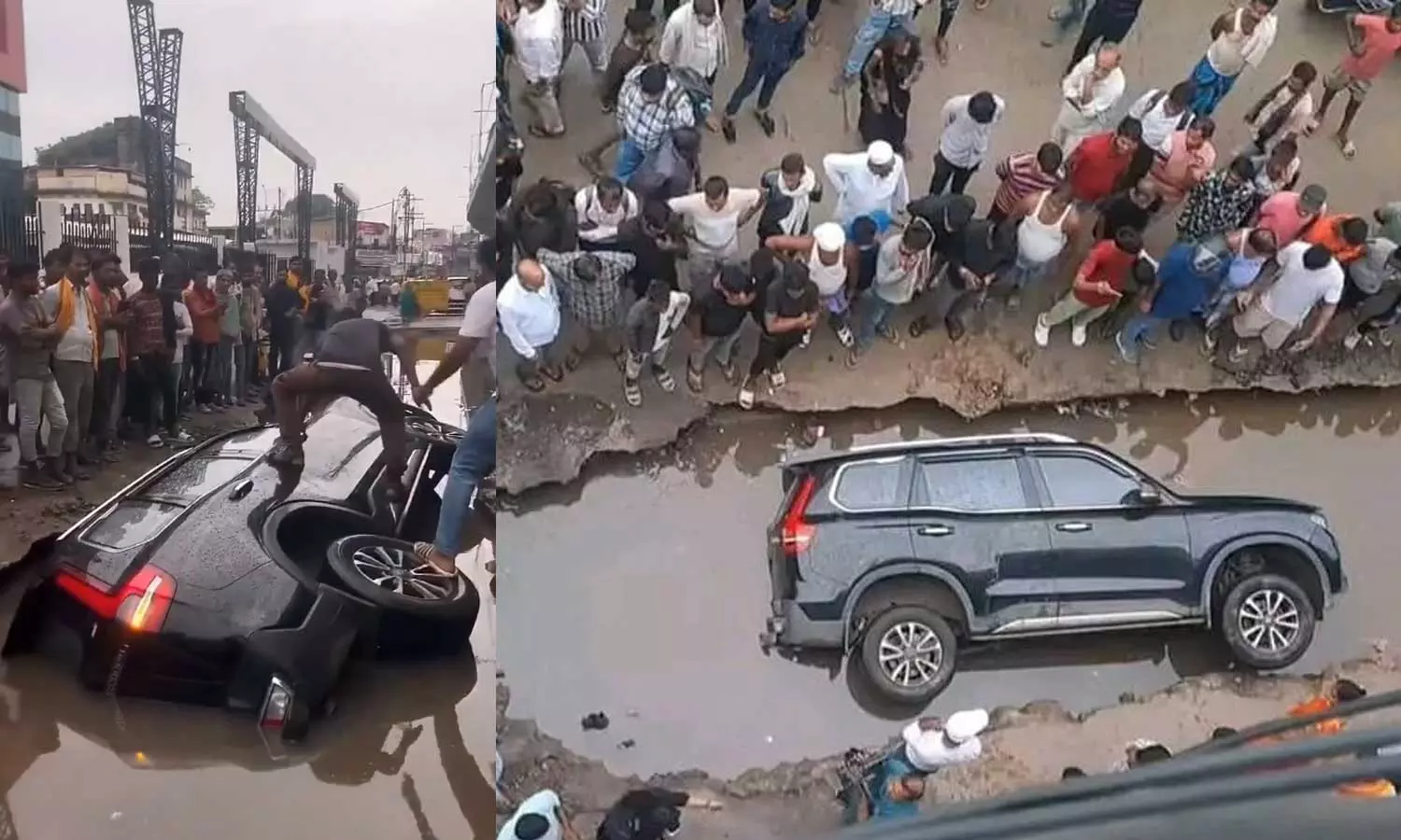 பீகார்: சாலையில் உள்ள பள்ளத்தில் கவிழந்த சொகுசு கார்: உரிமையாளர் சொன்ன காரணம்தான் ஹைலைட் பீகார்: சாலையில் உள்ள பள்ளத்தில் கவிழந்த சொகுசு கார்: உரிமையாளர் சொன்ன காரணம்தான் ஹைலைட்