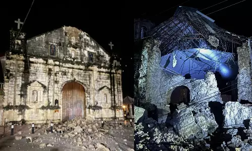 பிலிப்பைன்ஸில் அடுத்தடுத்து சக்திவாய்ந்த நிலநடுக்கம் - நொடியில் இடிந்து விழுந்த தேவாலயம் - வீடியோ