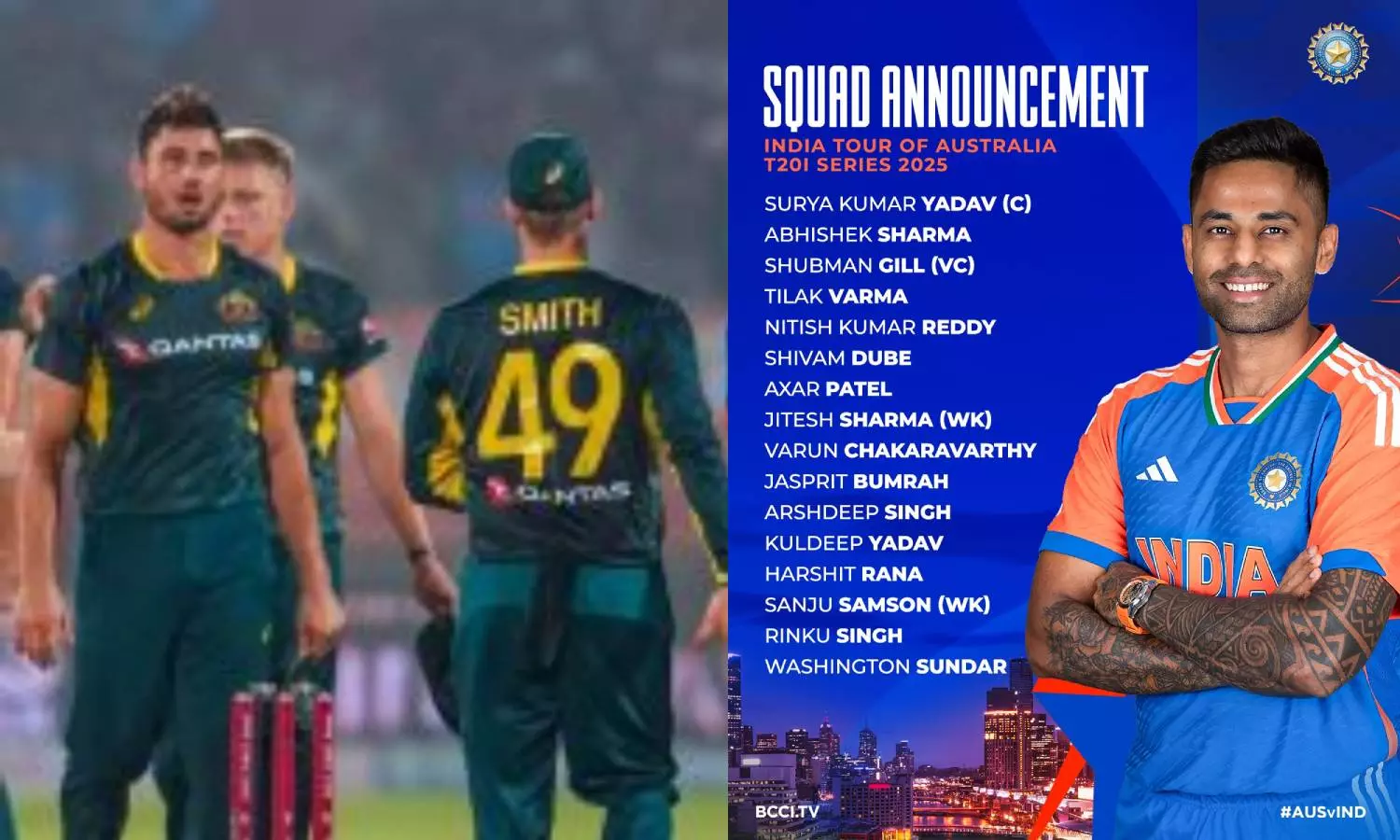 ஆஸ்திரேலியாவுக்கு எதிரான டி20 தொடர்: இந்திய அணி அறிவிப்பு