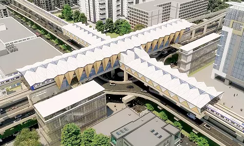 சோழிங்கநல்லூரில் 2 வழித்தடங்களிலும் 8 மாடி கட்டிடத்தின் வழியாக மெட்ரோ ரெயில்கள் செல்லும்