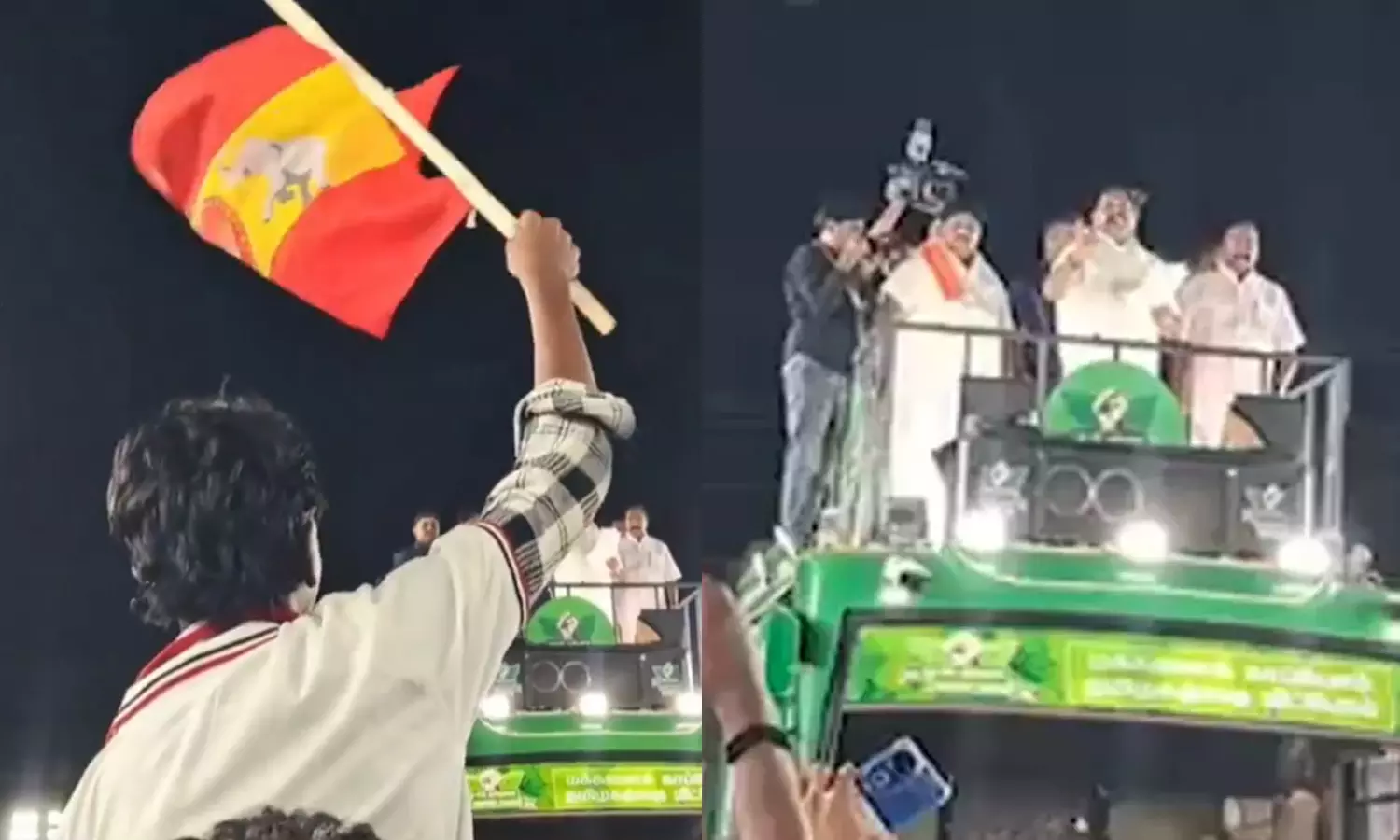 இபிஎஸ் கூட்டத்தில் அ.தி.மு.க டி-ஷர்ட் அணிந்தபடி த.வெ.க கொடியை அசைத்த இளைஞர்கள்