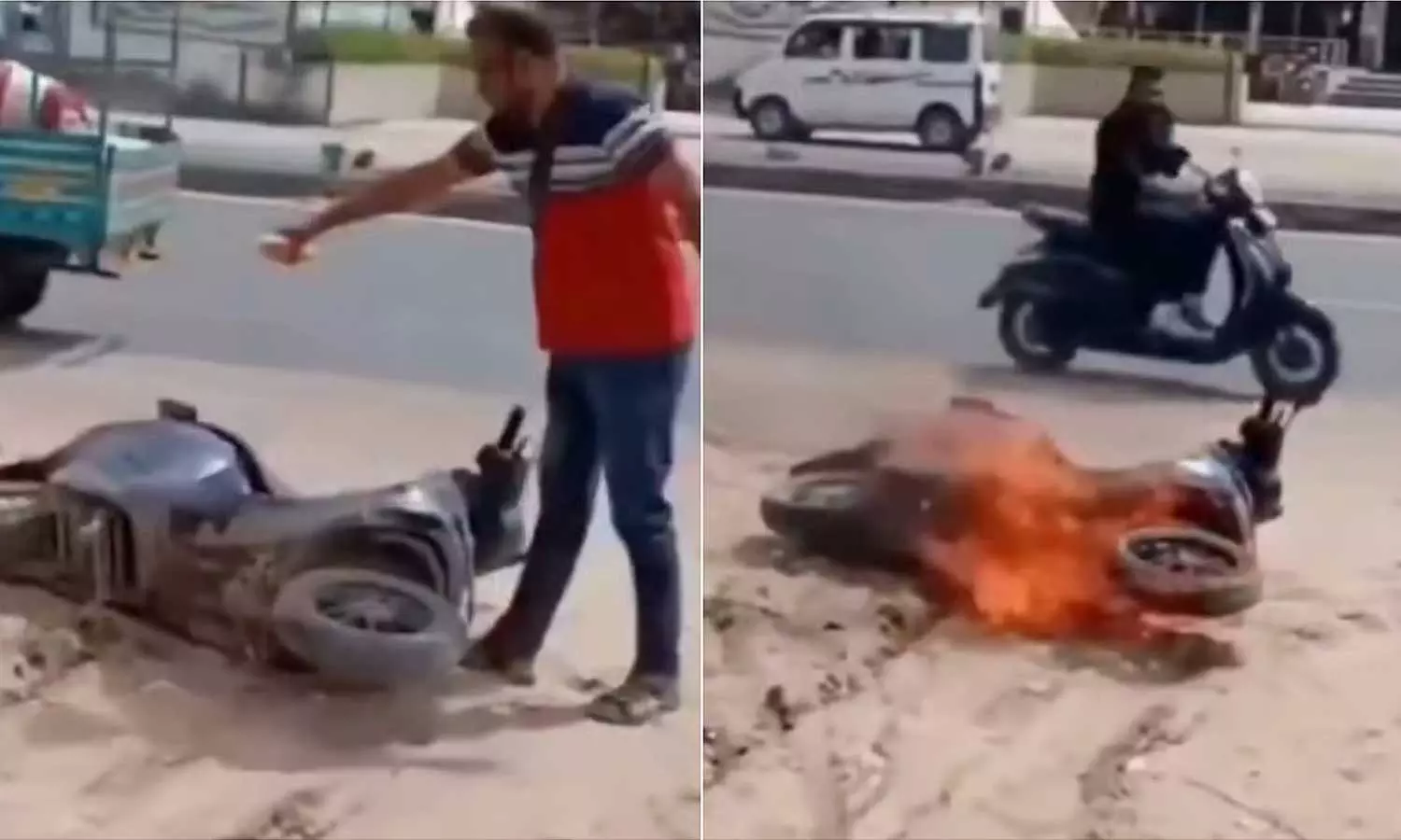 VIDEO: அடிக்கடி பழுதான ஓலா ஸ்கூட்டரை ஷோரூம் வாசலிலேயே தீ வைத்து கொளுத்திய நபர் VIDEO: அடிக்கடி பழுதான ஓலா ஸ்கூட்டரை ஷோரூம் வாசலிலேயே தீ வைத்து கொளுத்திய நபர்