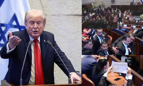 இஸ்ரேல் பாராளுமன்றத்தில் டிரம்ப் பேசும்போது கோஷம் எழுப்பப்பட்டதால் பரபரப்பு..!