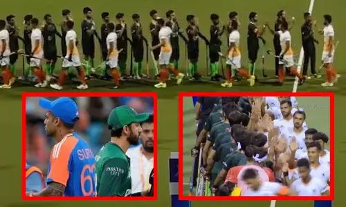 வெறுப்பை வென்ற ஹாக்கி விளையாட்டு.... ஹைபை செய்துகொண்ட இந்தியா - பாகிஸ்தான் வீரர்கள்