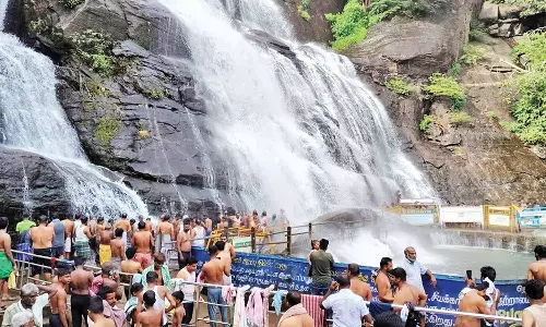 குற்றாலம் மெயின் அருவியில் 10 நாட்களுக்கு பின் குளிக்க அனுமதி- சுற்றுலா பயணிகள் உற்சாக குளியல்