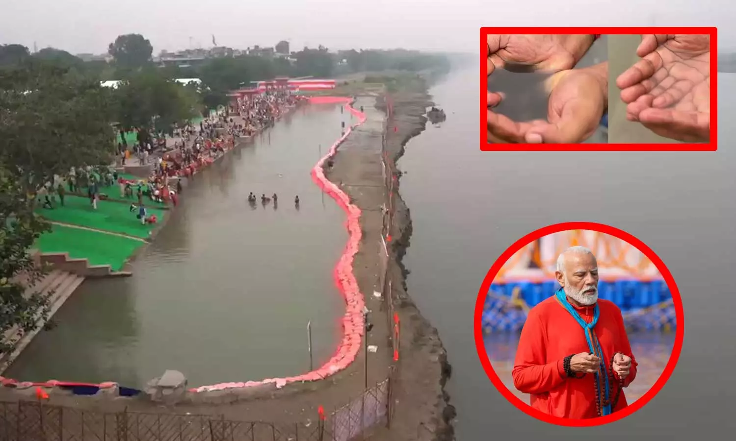 சாத் பூஜை: மக்கள் குளிக்க அழுக்கு நீர்... பிரதமர் மோடி குளிக்க சுத்தமான நீர் - வைரலாகும் வீடியோ