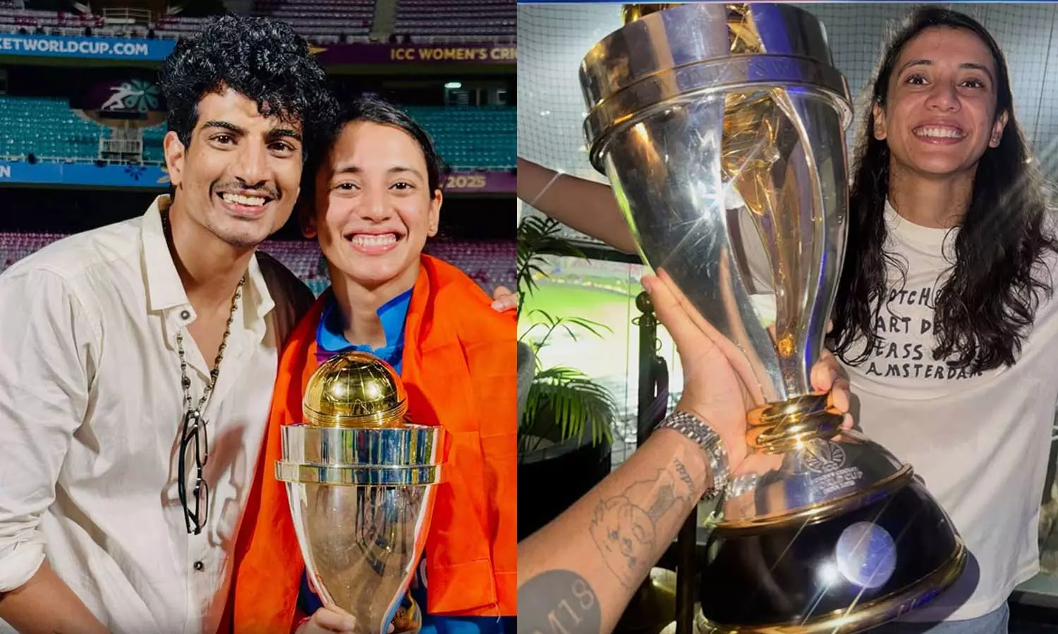 காதலனுடன் உலக கோப்பை வெற்றியை கொண்டாடிய ஸ்மிருதி மந்தனா