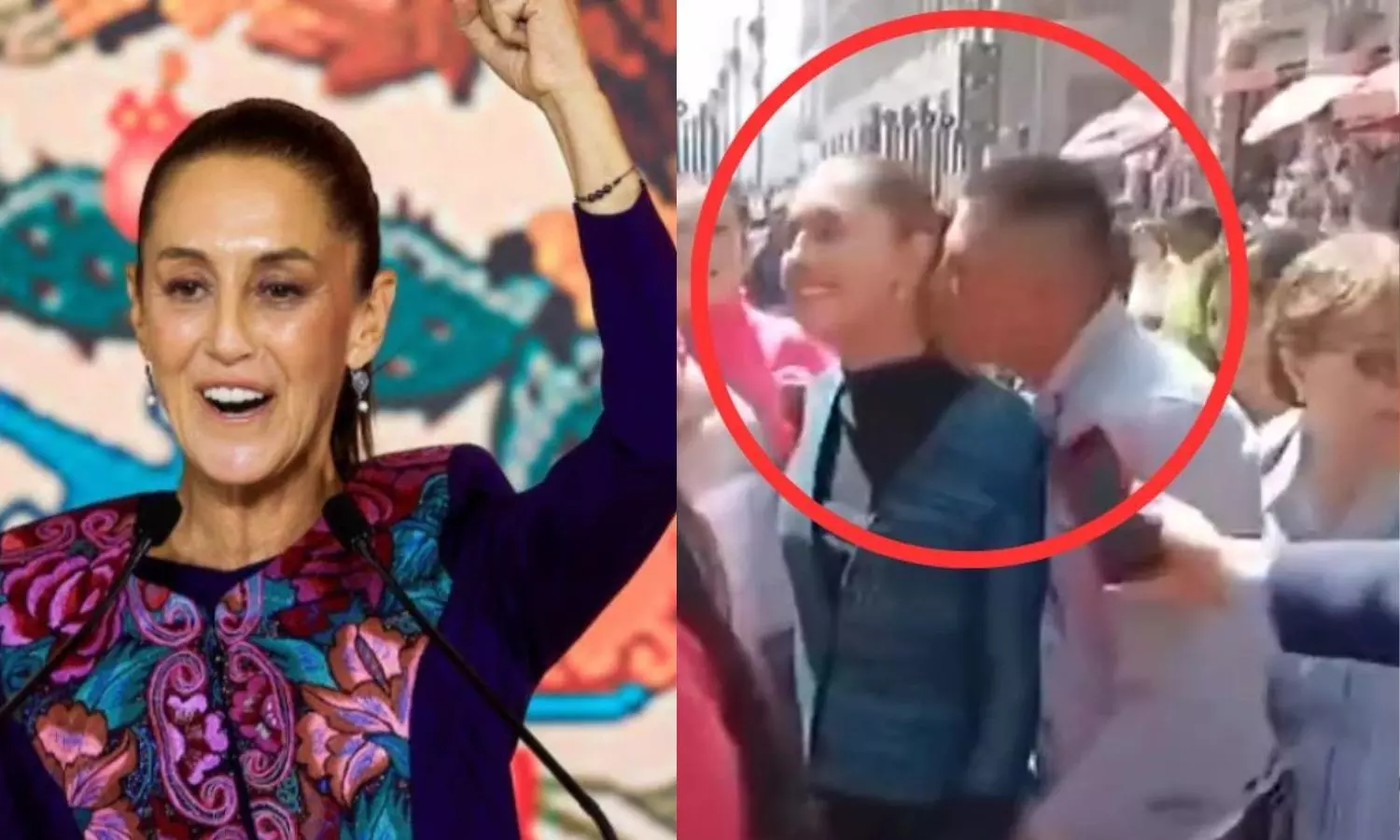 மெக்சிகோ அதிபர் கிளாடியாவை கட்டிப் பிடித்து முத்தம் கொடுக்க முயன்ற நபர்  - வீடியோ வைரல்