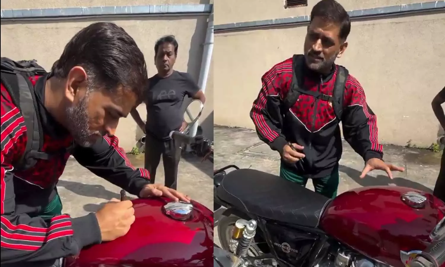 ரசிகரின் பைக்கில் ஆட்டோகிராப் போட்ட எம்.எஸ். தோனி - வைரலாகும் வீடியோ