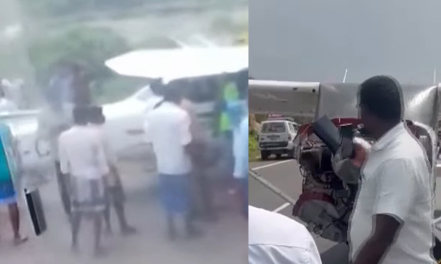 புதுக்கோட்டை - திருச்சி நெடுஞ்சாலையில் தரையிறங்கிய விமானத்தால் பரபரப்பு