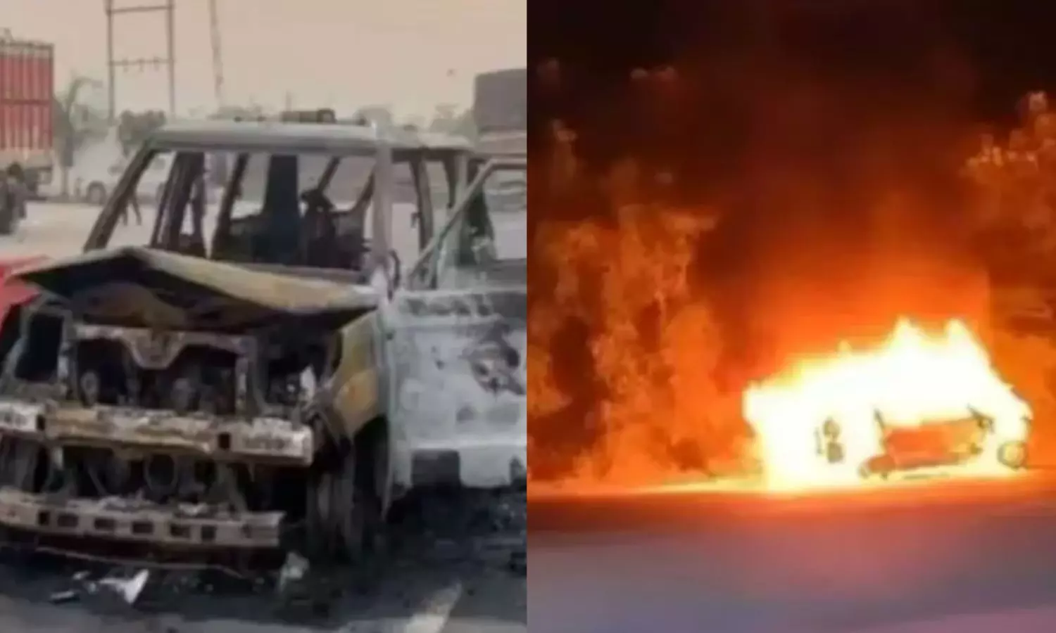 சாலையில் தீப்பிடித்து எறிந்த ஆம்புலன்ஸ்.. பச்சிளம் குழந்தை உட்பட 4 பேர் உடல் கருகி பலி