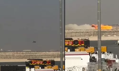 துபாய் விமான கண்காட்சி: இந்திய போர் விமானம் தேஜஸ் கீழே விழுந்து விபத்து- வைரல் வீடியோ