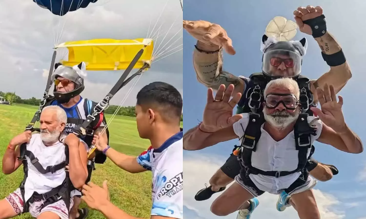 80 வயதில் 15,000 அடி உயரத்தில் இருந்து குதித்து ஸ்கை டைவிங் செய்த முதியவர் - வைரல் வீடியோ