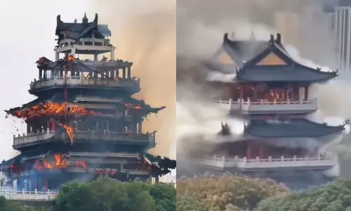 சீனா: ஒரே ஒரு மெழுகுவர்த்தியால் மொத்த கோவிலையும் தீக்கிரையாகிய பக்தர் - வீடியோ