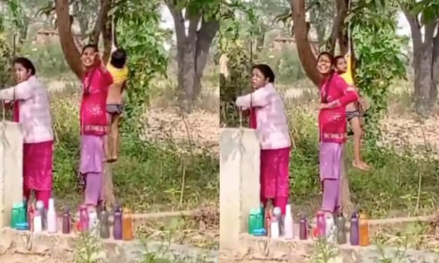 வீட்டுப்பாடம் முடிக்காத 4 வயது சிறுவனை மரத்தில் கட்டி தொங்கவிட்ட ஆசிரியைகள்!