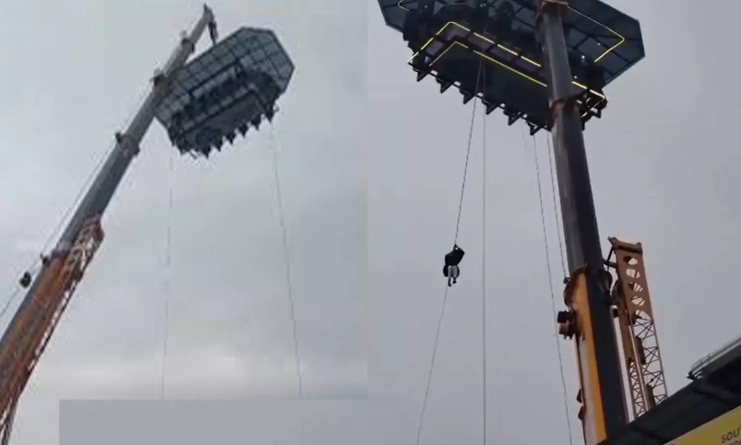 120 அடி உயரத்தில் சிக்கிய ஆகாய ஓட்டல்- 8 சுற்றுலா பயணிகள் தவிப்பு