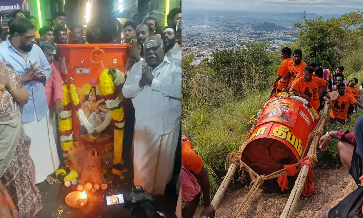 திருவண்ணாமலை கார்த்திகை தீபத்திருவிழா - மகாதீப கொப்பரை மலை உச்சிக்கு கொண்டு செல்லப்பட்டது