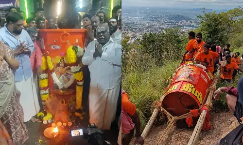 திருவண்ணாமலை கார்த்திகை தீபத்திருவிழா - மகாதீப கொப்பரை மலை உச்சிக்கு கொண்டு செல்லப்பட்டது