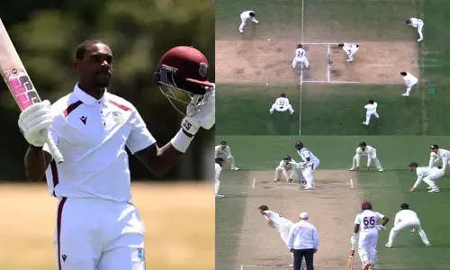 நியூசிலாந்துக்கு எதிரான முதல் டெஸ்ட்: ஜஸ்டின் கிரீவ்ஸ்-ன் இரட்டை சதத்தால் போராடி டிரா செய்த WI