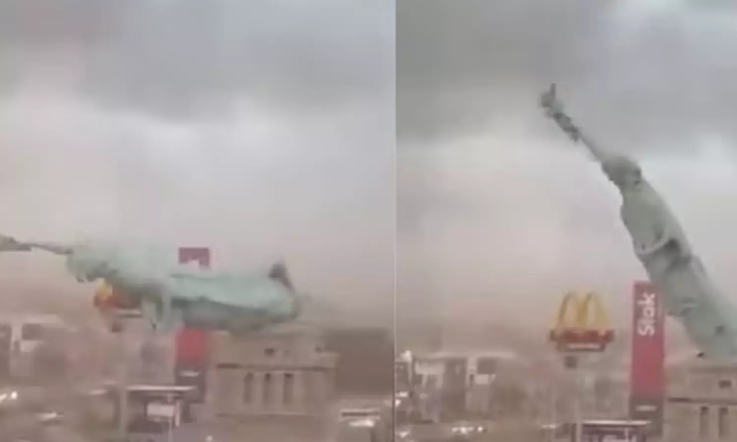 VIDEO: பலத்த காற்றால் சரிந்து விழுந்த சுதந்திர தேவி சிலை VIDEO: பலத்த காற்றால் சரிந்து விழுந்த சுதந்திர தேவி சிலை