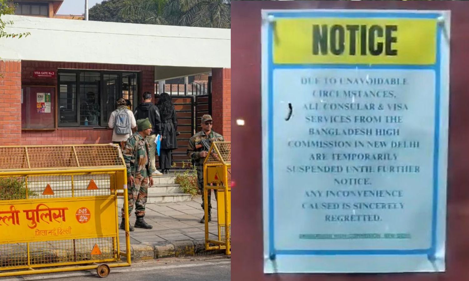 டெல்லியில் விசா சேவைகளை நிறுத்துவதாக வங்கதேச தூதரகம் அறிவிப்பு