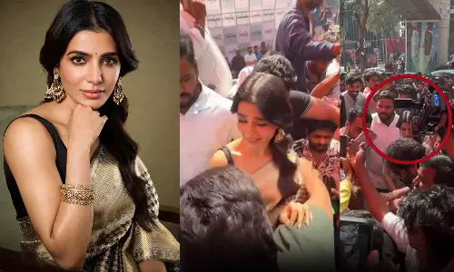 நிதி அகர்வாலை தொடர்ந்து ரசிகர்கள் கூட்டத்தில் சிக்கிய சமந்தா! - அதிர்ச்சி வீடியோ