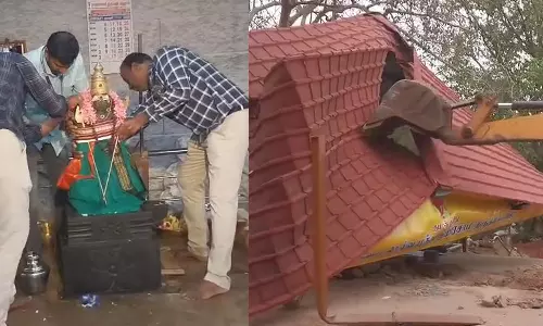 திருப்பூர் அருகே ஆக்கிரமித்து கட்டப்பட்டிருந்த கோவில் இடித்து அகற்றம்: பொதுமக்கள் எதிர்ப்பு-போலீஸ் குவிப்பு