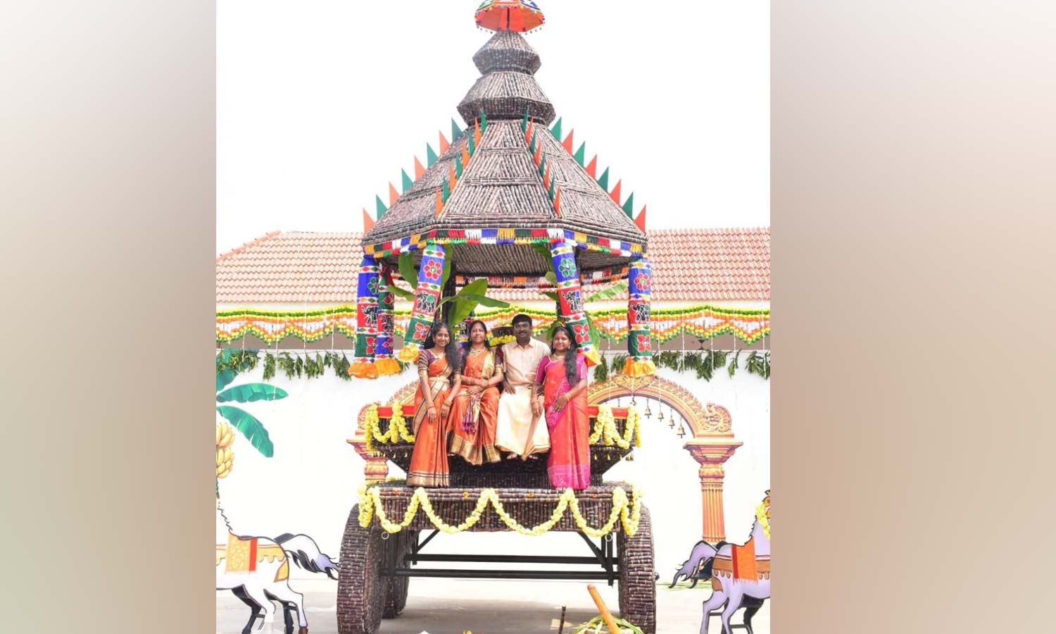 காஞ்சிபுரம் அருகே 5 டன் கரும்பில் உருவான திருத்தேர்- 21 அடி உயரத்தில் அசத்தல்