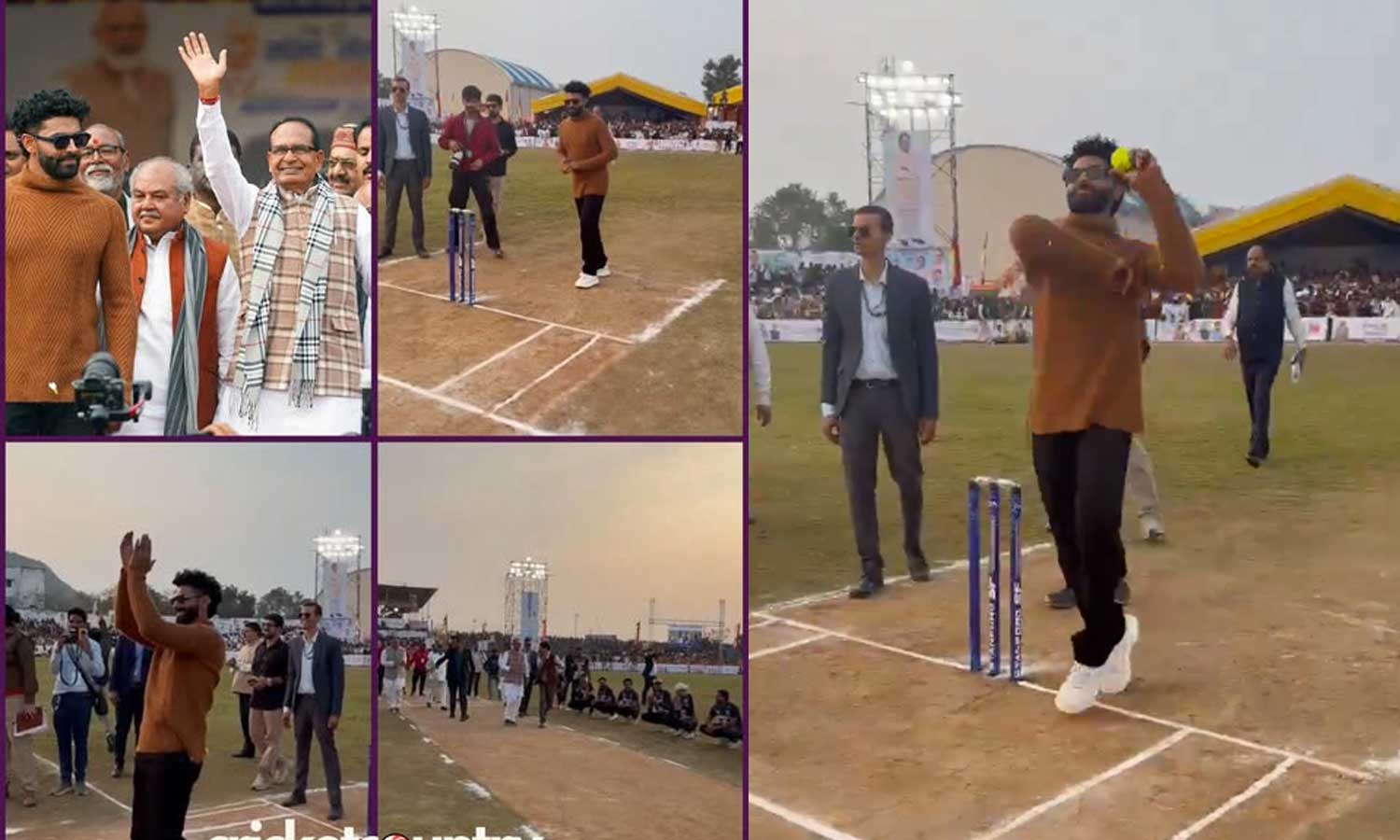 பேட்டிங் செய்த  மத்திய அமைச்சர் சிவராஜ் சிங் சவுகான்... பந்துவீசிய ஜடேஜா - வைரலாகும் வீடியோ