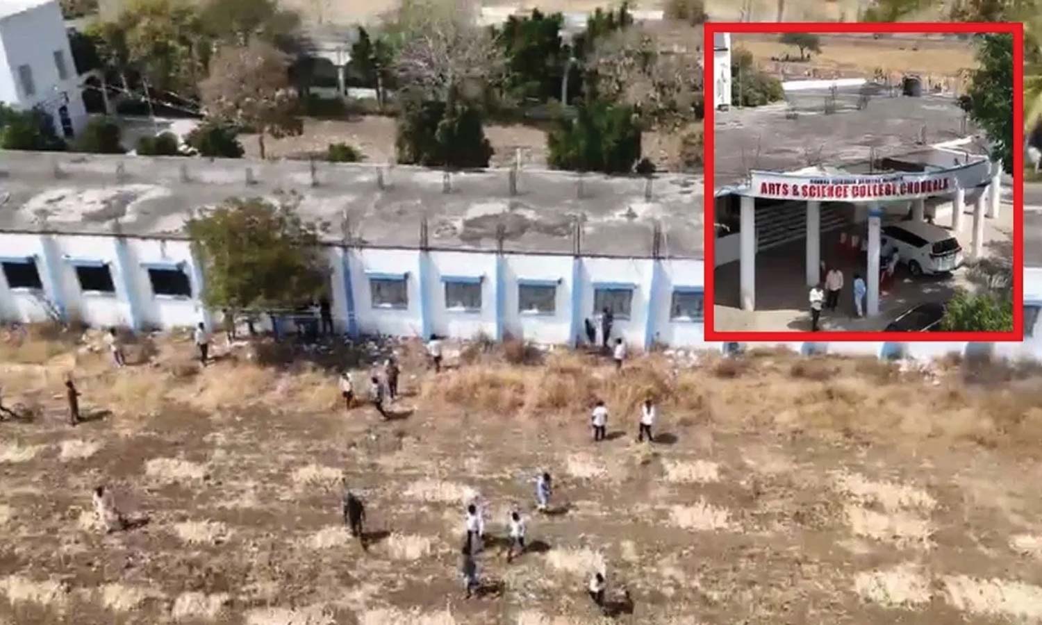 பிளஸ்-2 தேர்வில் மாணவர்களுக்கு காப்பியடிக்க உதவிய பெற்றோர்- டிரோன் காட்சியில் சிக்கினர்