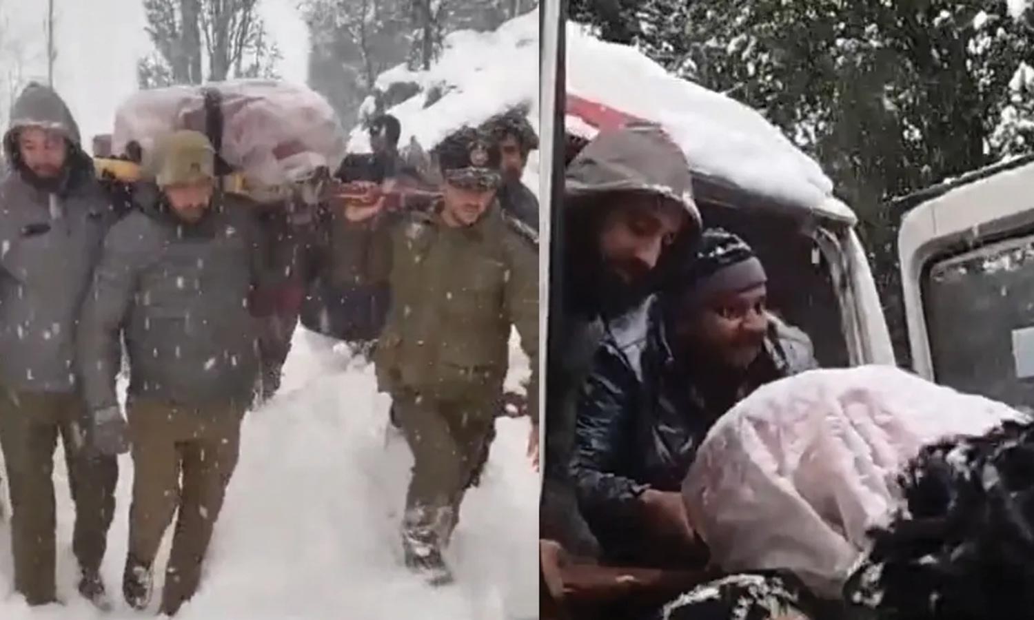 பிரசவ வலியால் துடித்த பெண்ணை தோளில் தூக்கி சென்று காப்பாற்றிய ராணுவ வீரர்கள்