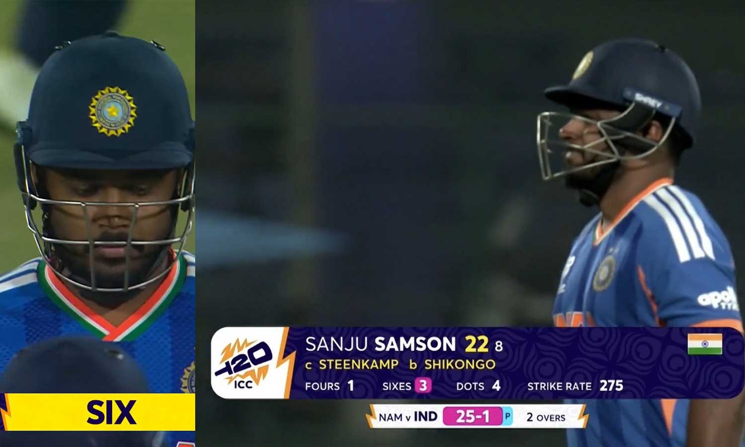 மீண்டும் ஏமாற்றம்: டி20 உலகக்கோப்பையில் 3 சிக்சர்களை விளாசி அவுட்டான சஞ்சு சாம்சன்