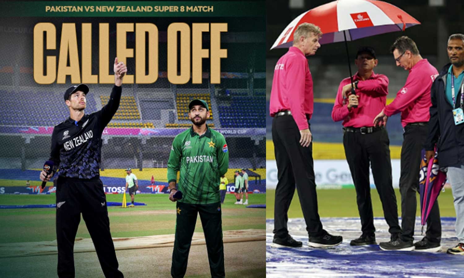 டி20 உலகக் கோப்பை: கனமழையின் காரணமாக பாகிஸ்தான் - நியூசிலாந்து போட்டி ரத்து