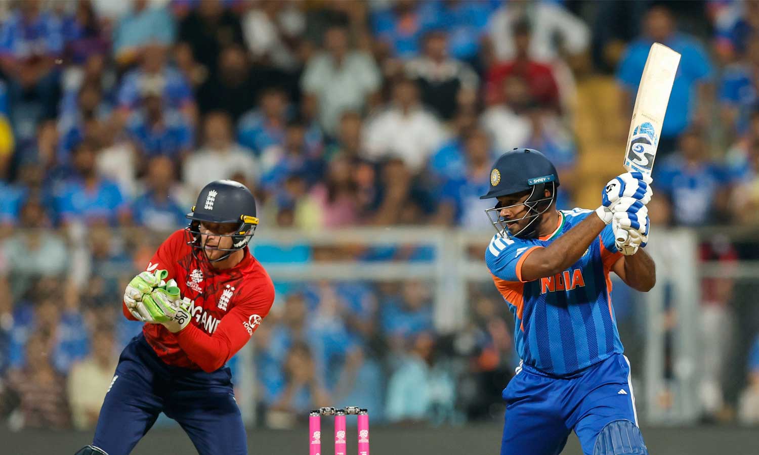 #T20WorldCup அரையிறுதி: கேட்சை தவறவிட்ட ஹாரி புரூக்.. அரைசதம் விளாசிய சஞ்சு சாம்சன்